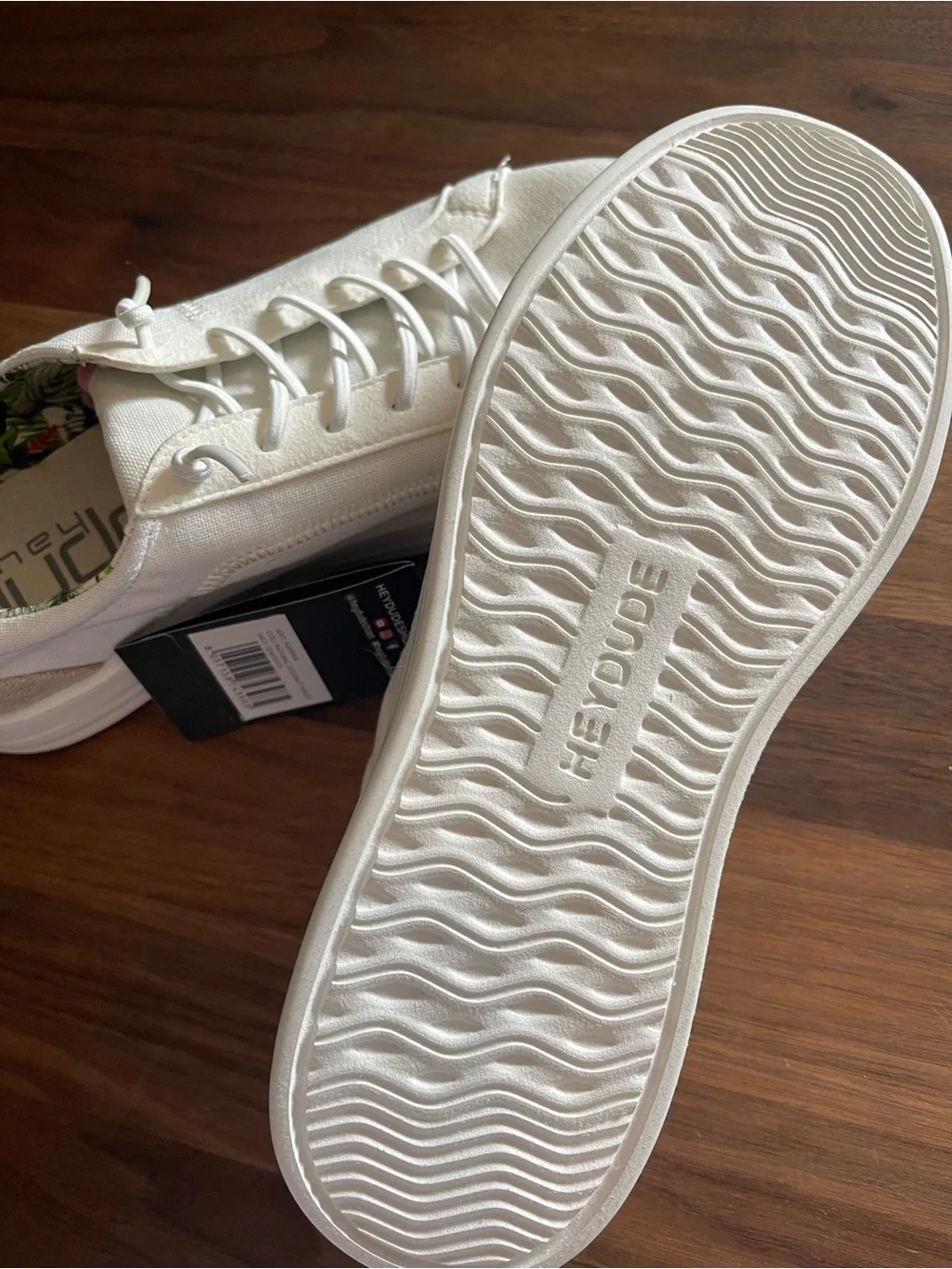 Hey Dude Women’s White Canvas Sneakers with Tropical Lining